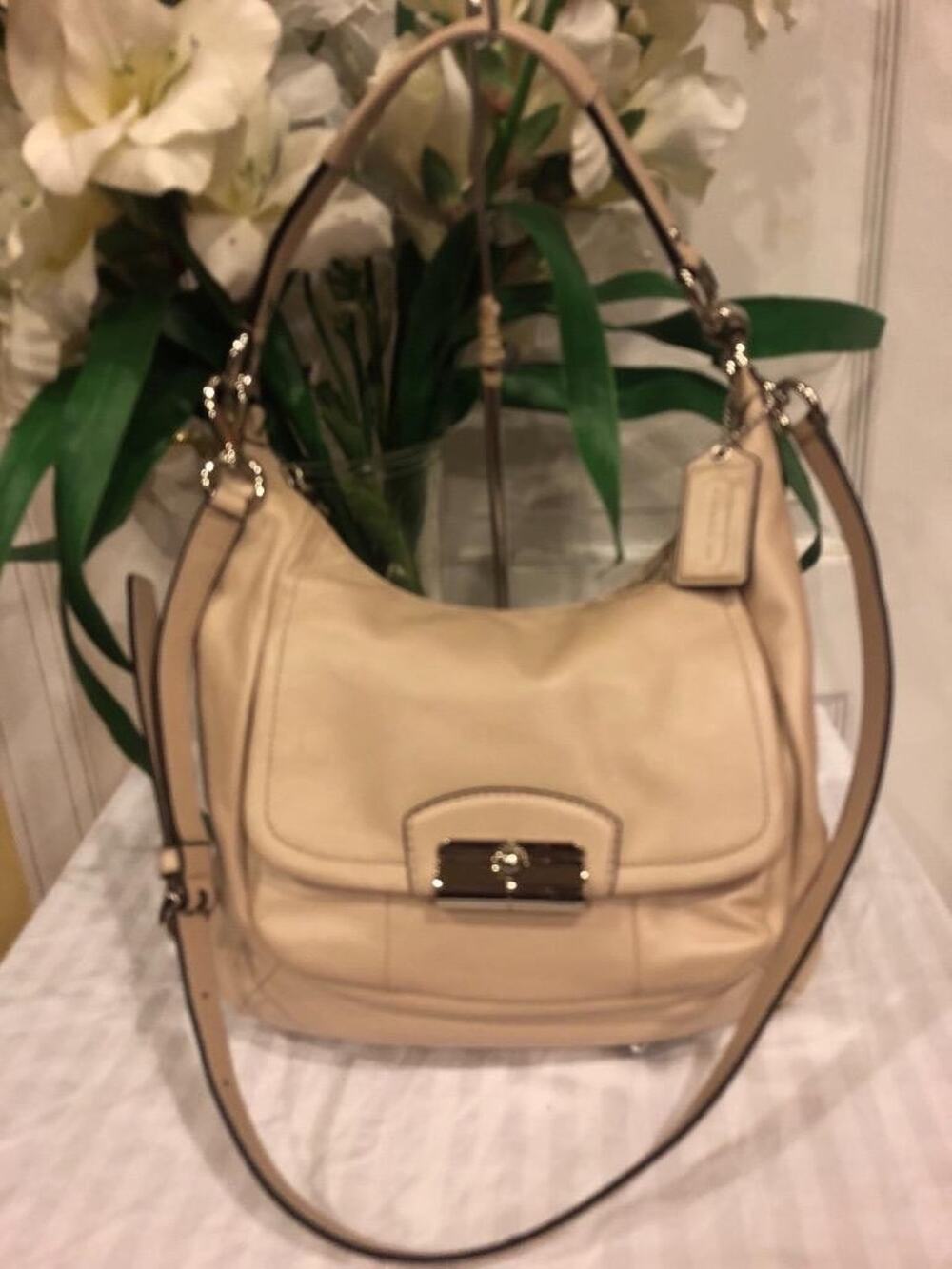 Coach Kristin Leather Hobo Satchel in pearl Ivory #F22306 (pu900